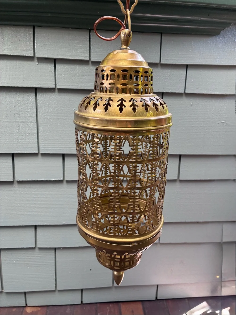 Vtg 60’s pierced brass Moroccan swag lamp with decorative chain